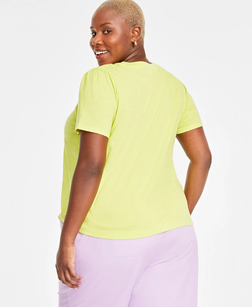 On 34th Trendy Plus Gathered-Sleeve Crewneck T-Shirt, Created for Macy's