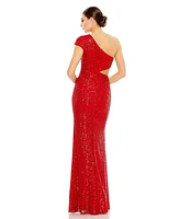 Women's Ieena Sequined One Shoulder Cap Sleeve Cut Out Gown