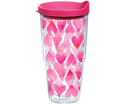 Tervis Valentine's Day Pink Hearts All Over Made in Usa Double Walled Insulated Tumbler Travel Cup Keeps Drinks Cold & Hot, 24oz, Classic