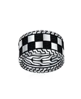 Bling Jewelry Men's Inside Out Two Tone Black Silver Geometric Check Board Squares Chess Ring Band Heavy Solid Wide 12MM