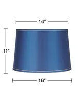 Drum Lamp Shade Sydnee Satin Blue Medium 14" Top x 16" Bottom x 11" High Spider with Replacement Harp and Finial Fitting - Springcrest