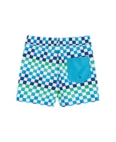 Child Boys Ombre Checker Boardshort w/Built-In Comfort Stretch Short Liner