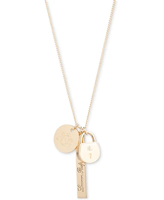 Lauren Ralph Lauren Gold-Tone Script Charm Pendant Necklace, 24" + 3" extender