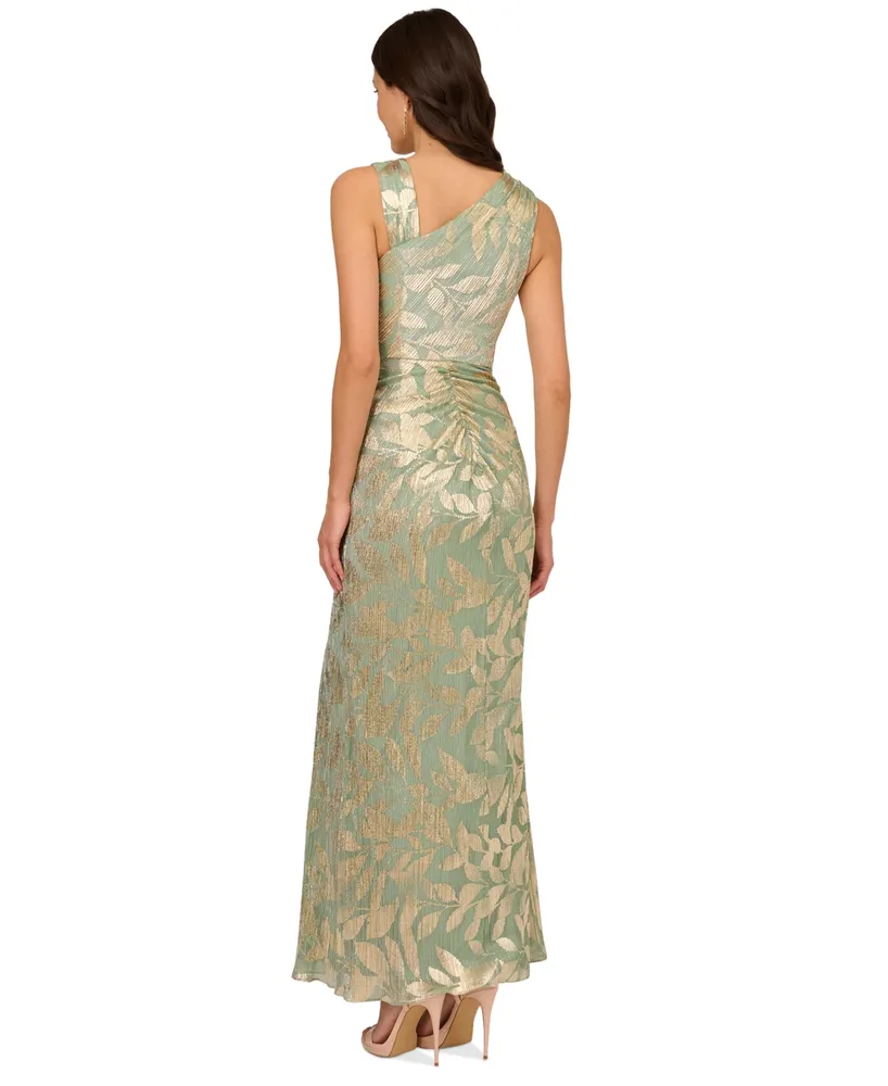 Adrianna Papell Women's Asymmetric Metallic-Print Mermaid Gown