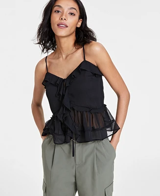 Bar Iii Women's Ruffled V-Neck Tie-Front Tank Top, Created for Macy's