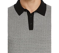 Perry Ellis Men's Tech Jacquard Geo Pattern Short Sleeve Polo Sweater