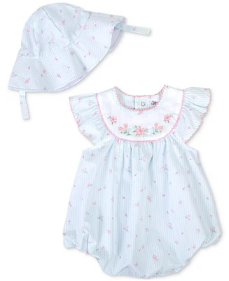 Baby Essentials Baby Girls Woven Cotton Floral-Print Romper and Hat, 2 Piece Set
