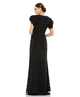 Women's High Neck Flutter Cap Sleeve Gown