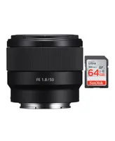 Sony Fe 50mm f/1.8 Lens with 64GB Memory Card Bundle