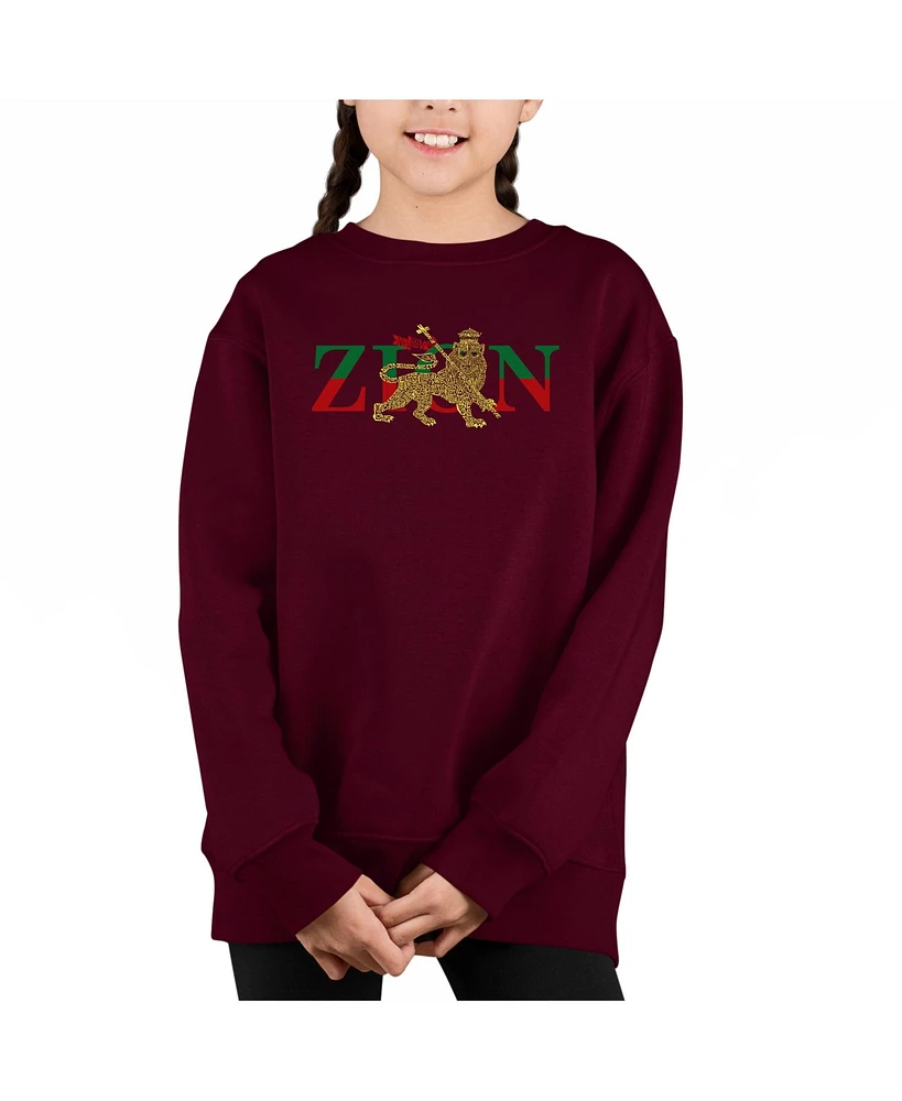 Zion - One Love - Big Girl's Word Art Crewneck Sweatshirt