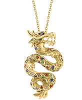 Effy Multi-Gemstone (5/8 ct. t.w.) & Diamond Accent Dragon 18" Pendant Necklace in 14k Gold