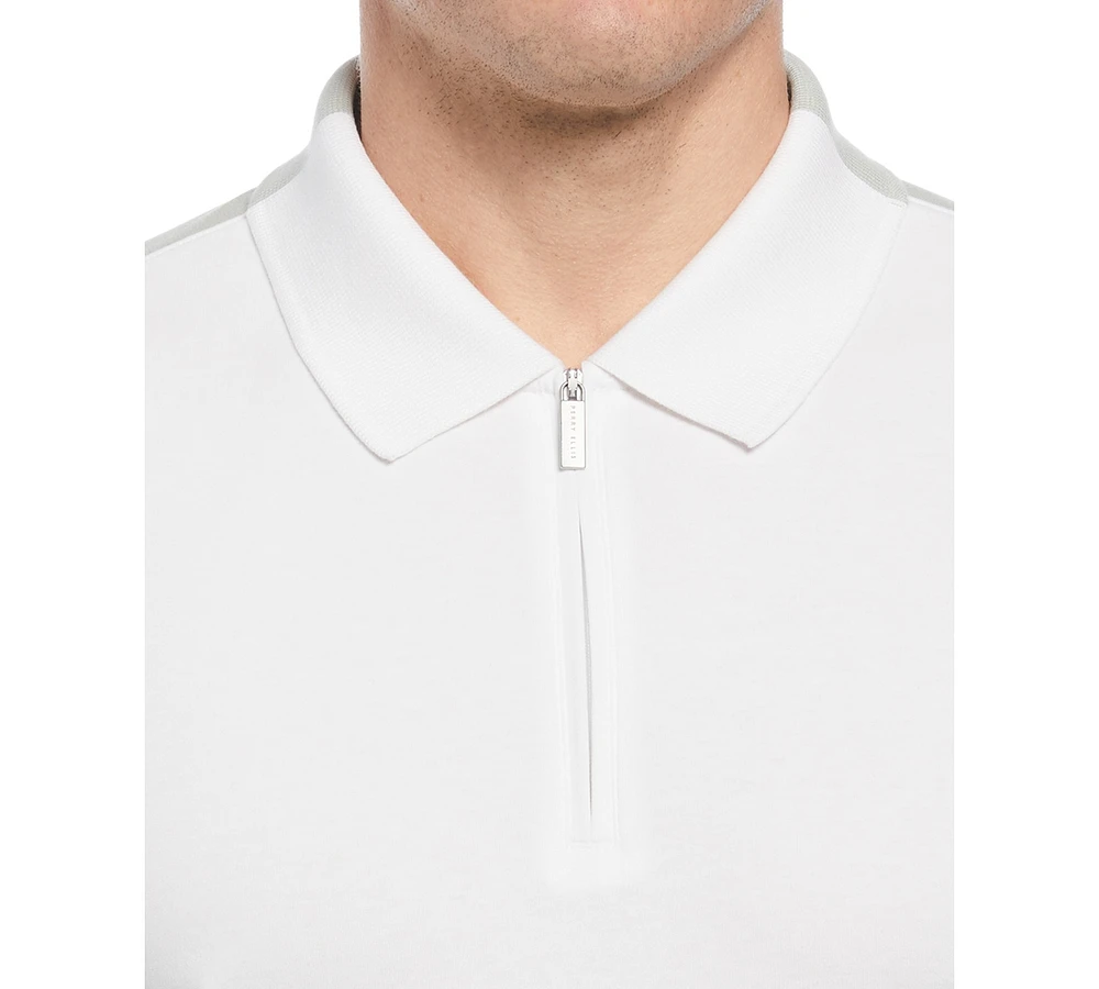 Perry Ellis Men's Classic-Fit Stretch Split Colorblocked 1/4-Zip Polo Shirt