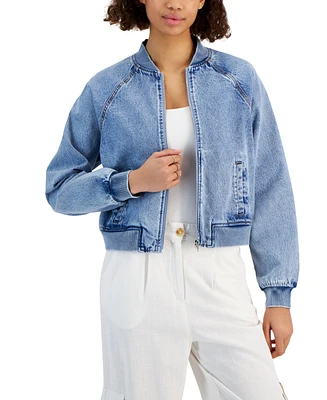 Ultra Flirt Juniors' Denim Bomber Jacket