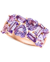 Effy Amethyst (7/8 ct. t.w.) & Pink Amethyst (4 ct. t.w.) Heart & Baguette Cluster Ring in 14k Rose Gold