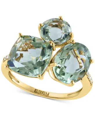 Effy Green Quartz (8 ct. t.w.) & Diamond (1/20 ct. t.w.) Three Stone Ring in 14k Gold