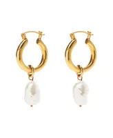 Gold Mini Hoops with Baroque Pearls