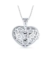 Bling Jewelry Large Pave Cz Puff Heart Shape Aromatherapy Essential Oil Perfume Diffuser Locket Pendant Necklace For Women For