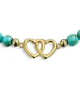 Bling Jewelry Interlocking Hearts Bff Synthetic Compressed Turquoise Strand Bead Stretch Bracelet For Women Gold Plated Sterling Silver