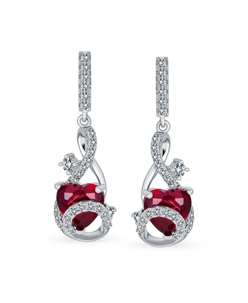 Romantic Cubic Zirconia Infinity Swirl Cz Accent Simulated Cz Red Ruby Heart Dangling Earrings For Women Girlfriend .925 Sterling Silver