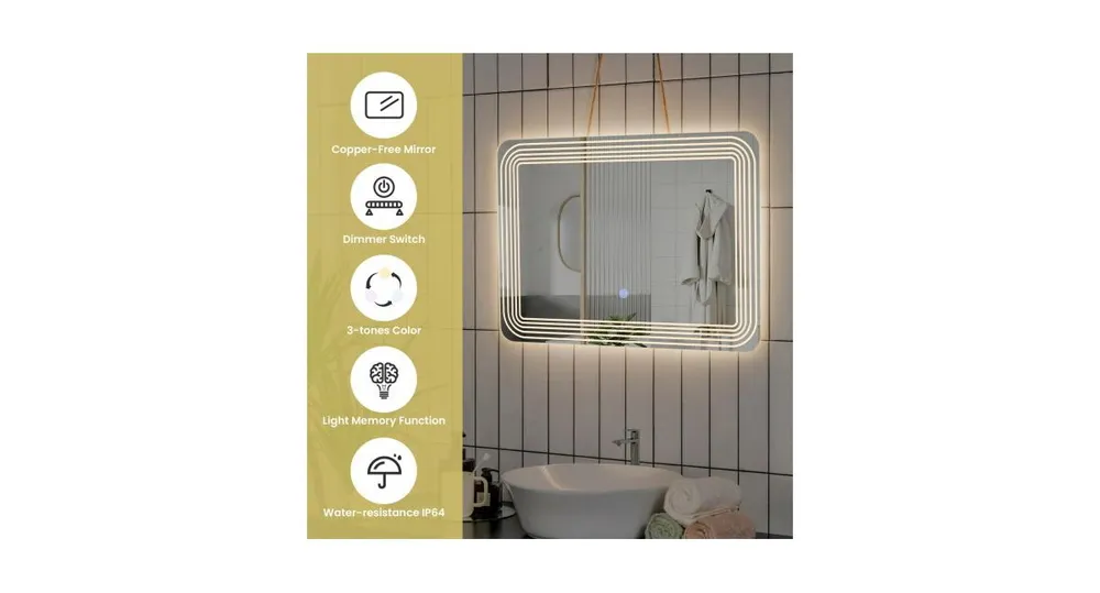 Slickblue Led Bathroom Vanity Wall-Mount Mirror with Touch Button
