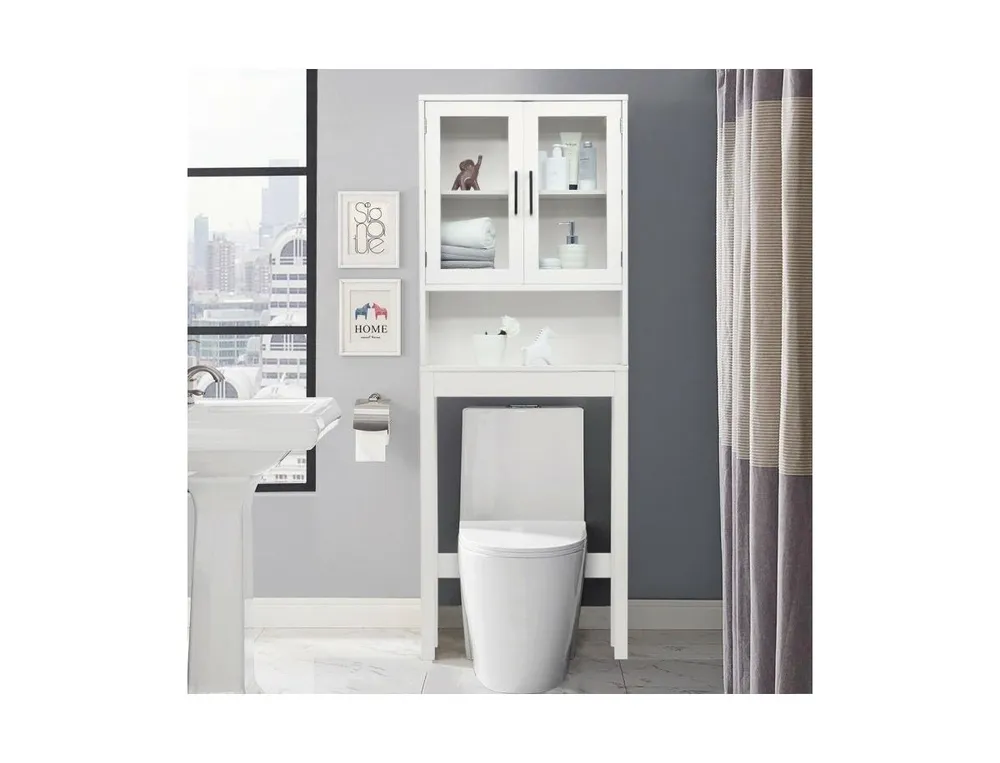 Slickblue Over the Toilet Storage Cabinet Bathroom Space Saver with Tempered Glass Door