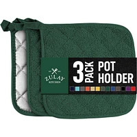 Zulay Kitchen 3-Pack Cotton Pot Holders for - Heat Resistant, Machine Washable, & Comfortable Grip Oven Hot Pads