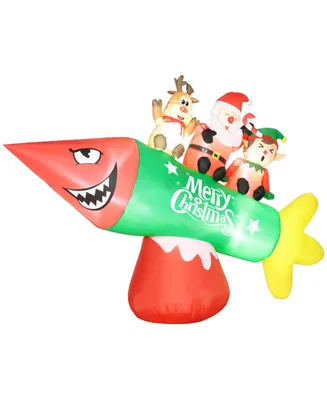 Homcom 9' Inflatable Christmas Rocket with Santa Claus, Led Yard Display - Multi