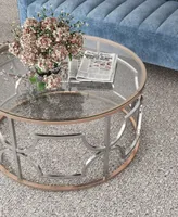 Furniture of America 36" Metal, Glass Camille Modern Round Glass Top Coffee Table