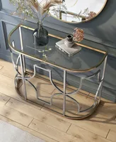 Furniture of America 42" Metal, Glass Camille Modern Semi-Circle Glass Top Sofa Table