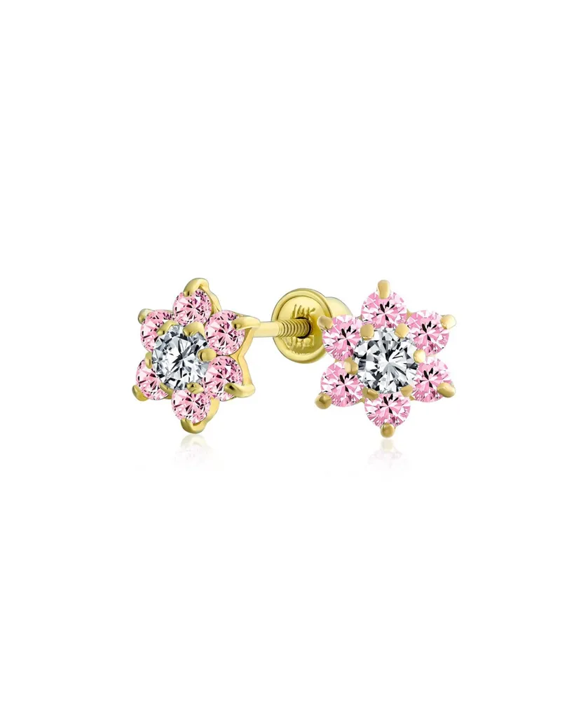 Bling Jewelry Tiny Pink Cz Flower Stud Earrings For Women For Cubic Zirconia Pink 14K Gold Screw back