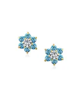 Bling Jewelry Tiny Aqua Blue Cz Flower Stud Earrings For Women For Cubic Zirconia Aqua 14K Gold Screw back