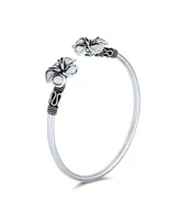 Bling Jewelry Bali Style Plumeria Flower Tips Stacking Bangle Bypass Cuff Bracelet For Women For Oxidized Sterling Silver