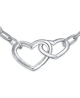 Bling Jewelry Couples Bff Sisters Intertwined Chain Link Charm Interlocking Open Hearts Bracelet For Women Sterling Silver 7 Inch