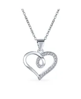 Bling Jewelry Delicate Pave Cubic Zirconia Accent Cz Twisted Ribbon Infinity Love Knot Open Heart Shape Pendant Necklace For Women Sterling Silver