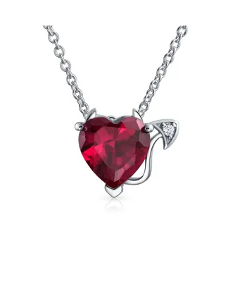 Romantic Promise Valentine Cubic Zirconia Ruby Red Aaa Cz Devil Heart Pendant Necklace For Women Teens .925 Sterling Silver