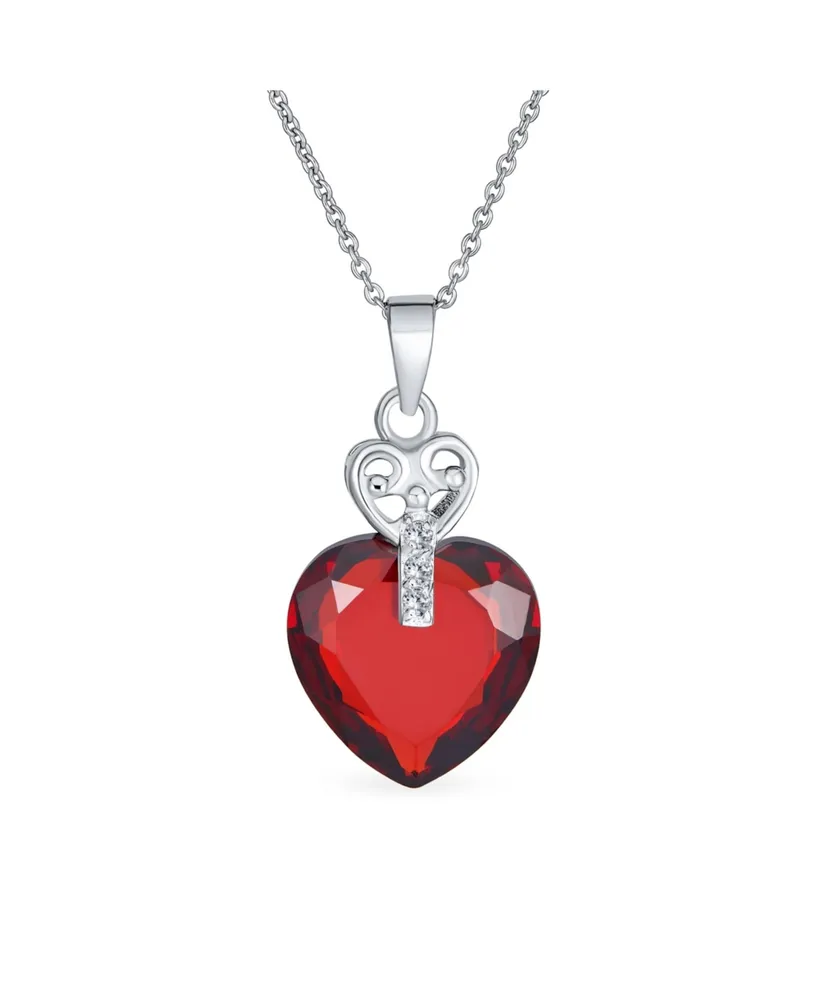 Bling Jewelry Key to Her Heart 10 Ctw Cz Red Cubic Zirconia Large Heart Necklace Pendant For Women Sterling Silver