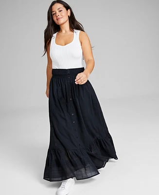 And Now This Women's Cotton Ruffled Smocked Maxi Skirt