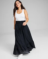 And Now This Women's Cotton Ruffled Smocked Maxi Skirt