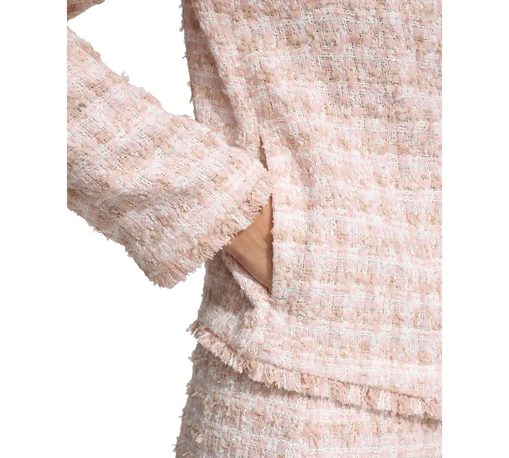 Calvin Klein Petite Tweed Fringe-Trim Open-Front Jacket