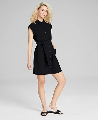 And Now This Women's Short-Sleeve Belted Shirtdress