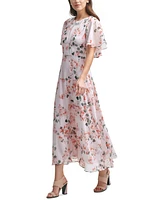 Calvin Klein Women's Floral-Print Cape-Back Maxi Dress