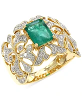 Effy Emerald (1-3/8 ct. t.w.) & Diamond (1/3 ct. t.w.) Openwork Statement Ring in 14k Gold