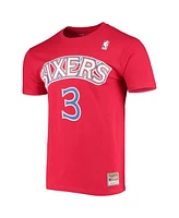 Men's Mitchell & Ness Allen Iverson Red Philadelphia 76ers Hardwood Classics Stitch Name and Number T-shirt