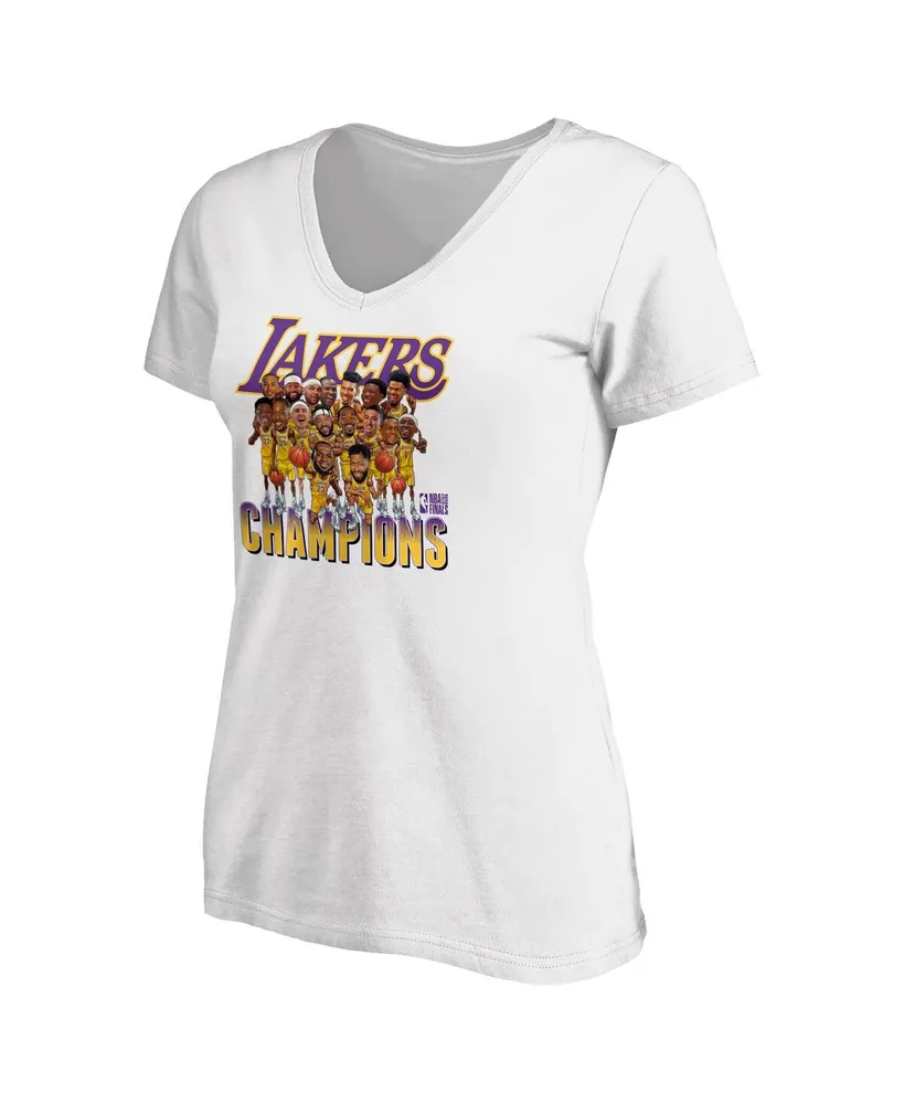 Women's Fanatics White Los Angeles Lakers 2020 Nba Finals Champions Team Caricature V-Neck T-shirt