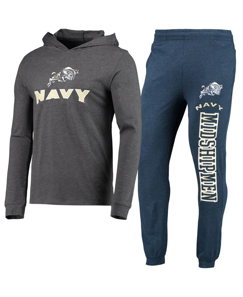 Men's Concepts Sport Navy, Heather Charcoal Navy Midshipmen Meter Long Sleeve Hoodie T-shirt and Jogger Pajama Set