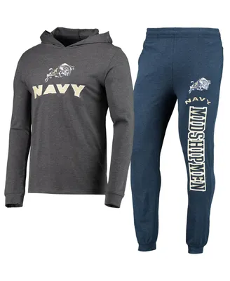 Men's Concepts Sport Navy, Heather Charcoal Navy Midshipmen Meter Long Sleeve Hoodie T-shirt and Jogger Pajama Set