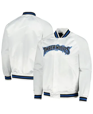 Men's Mitchell & Ness White Minnesota Timberwolves Hardwood Classics Throwback Wordmark Raglan Full-Snap Jacket