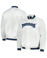 Men's Mitchell & Ness White Minnesota Timberwolves Hardwood Classics Throwback Wordmark Raglan Full-Snap Jacket