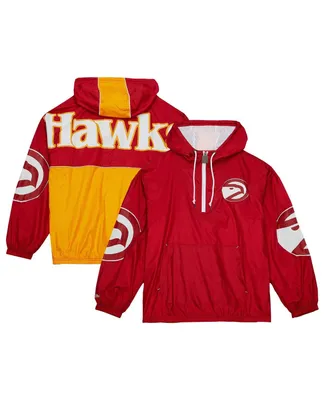 Men's Mitchell & Ness Red Atlanta Hawks Hardwood Classics Team Og 2.0 Anorak Hoodie Half-Zip Windbreaker Jacket