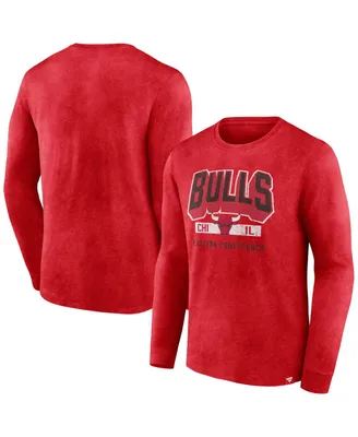 Men's Fanatics Heather Red Distressed Chicago Bulls Front Court Press Snow Wash Long Sleeve T-shirt